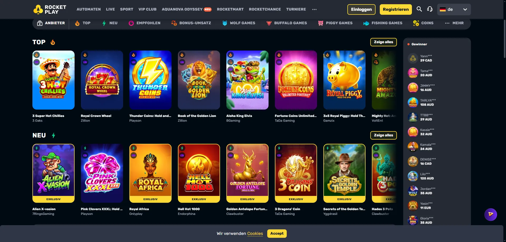 Rocketplay Casino game library — over 4000 titles available