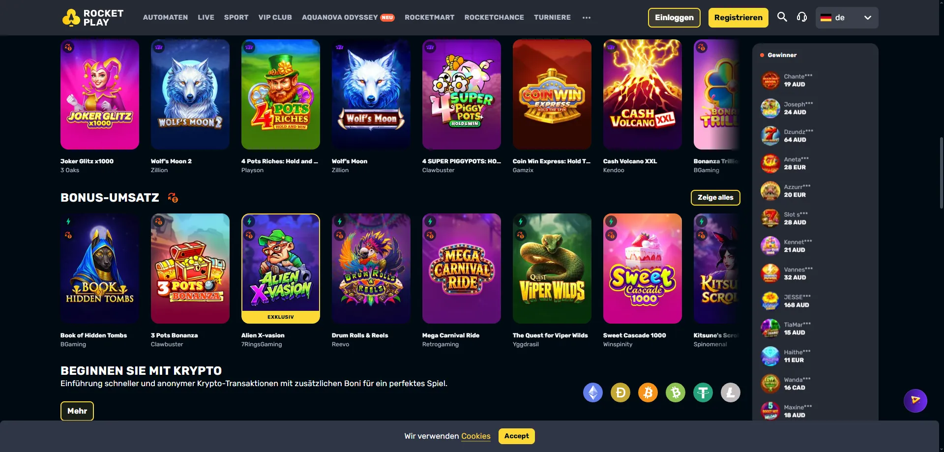 Rocketplay Casino pokies and slot games library — 4000 plus titles