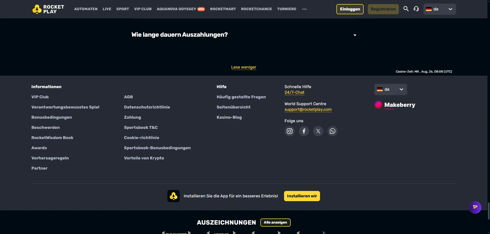 Rocketplay Casino mobile browser experience on iOS and Android devices